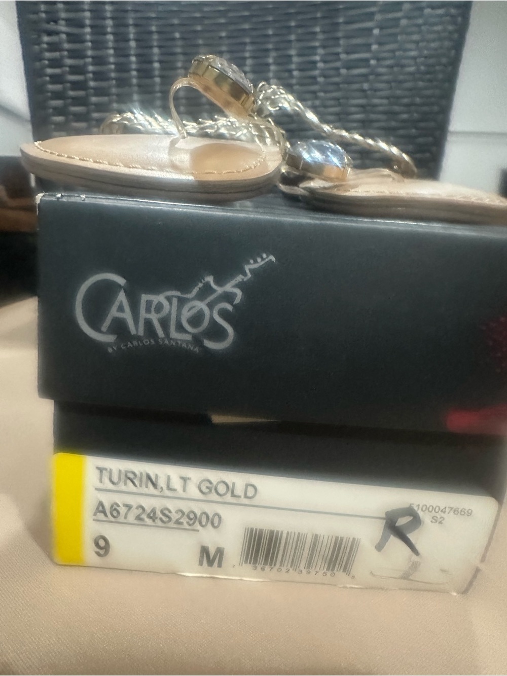 Carlos by Carlos Santana Light Gold Braided T-Strap Sandals with Jewel